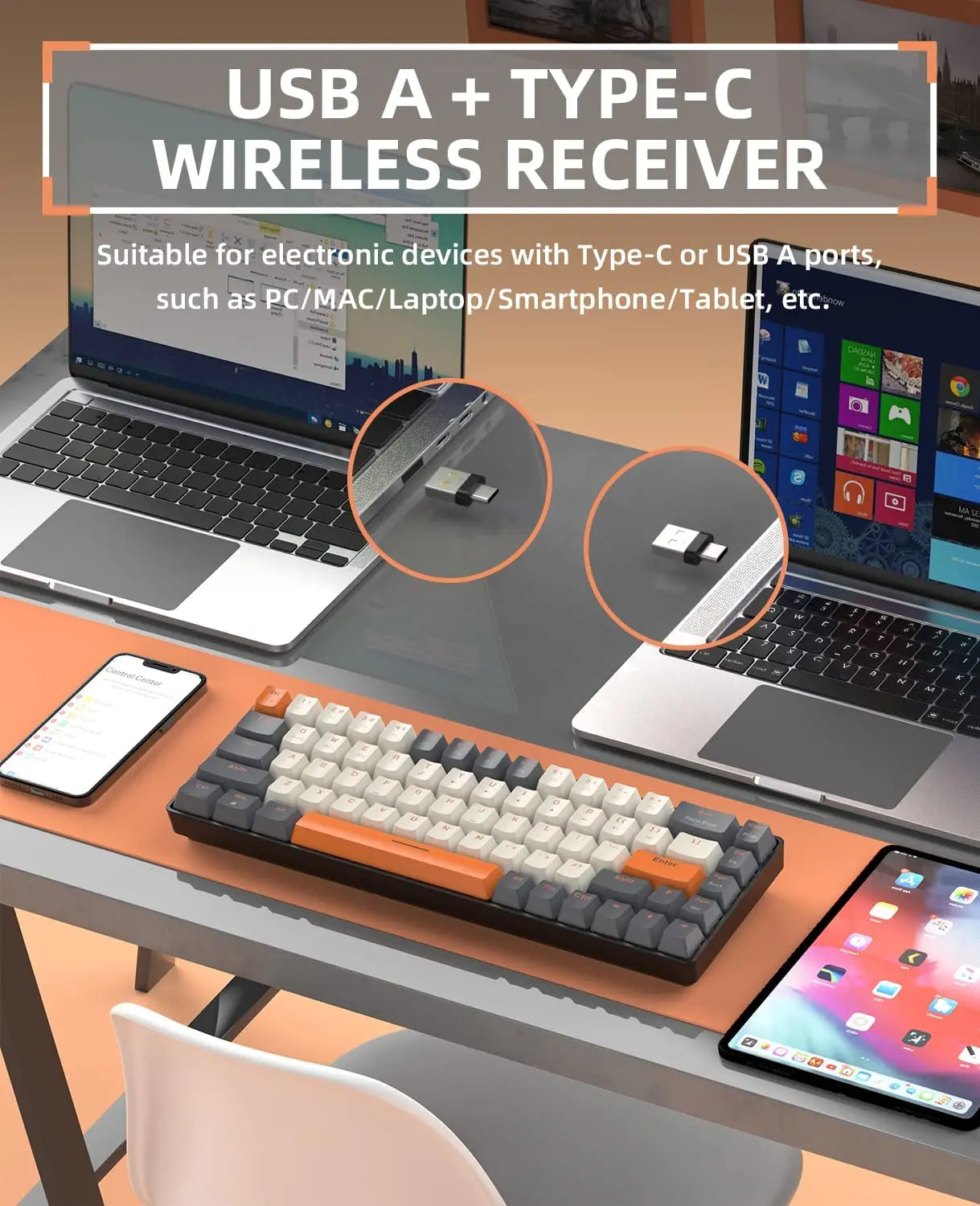 Compact Wireless Mechanical Keyboard - 68 Key Swappable