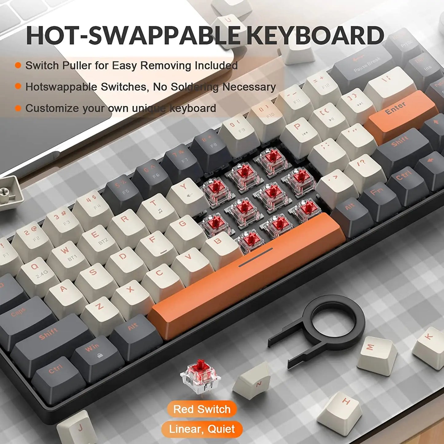 Compact Wireless Mechanical Keyboard - 68 Key Swappable