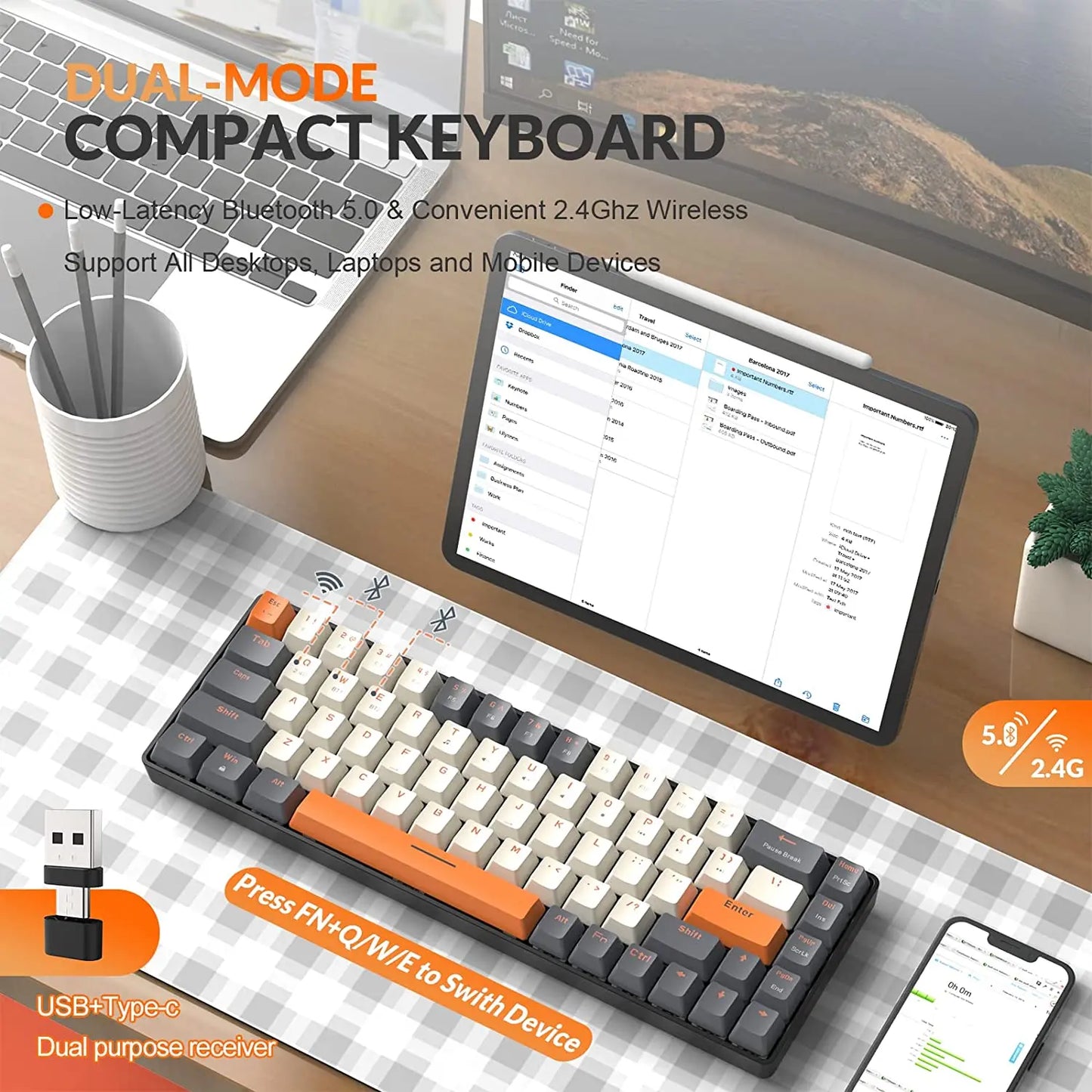 Compact Wireless Mechanical Keyboard - 68 Key Swappable