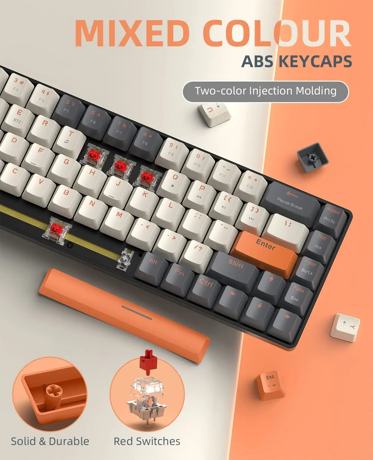 Compact Wireless Mechanical Keyboard - 68 Key Swappable