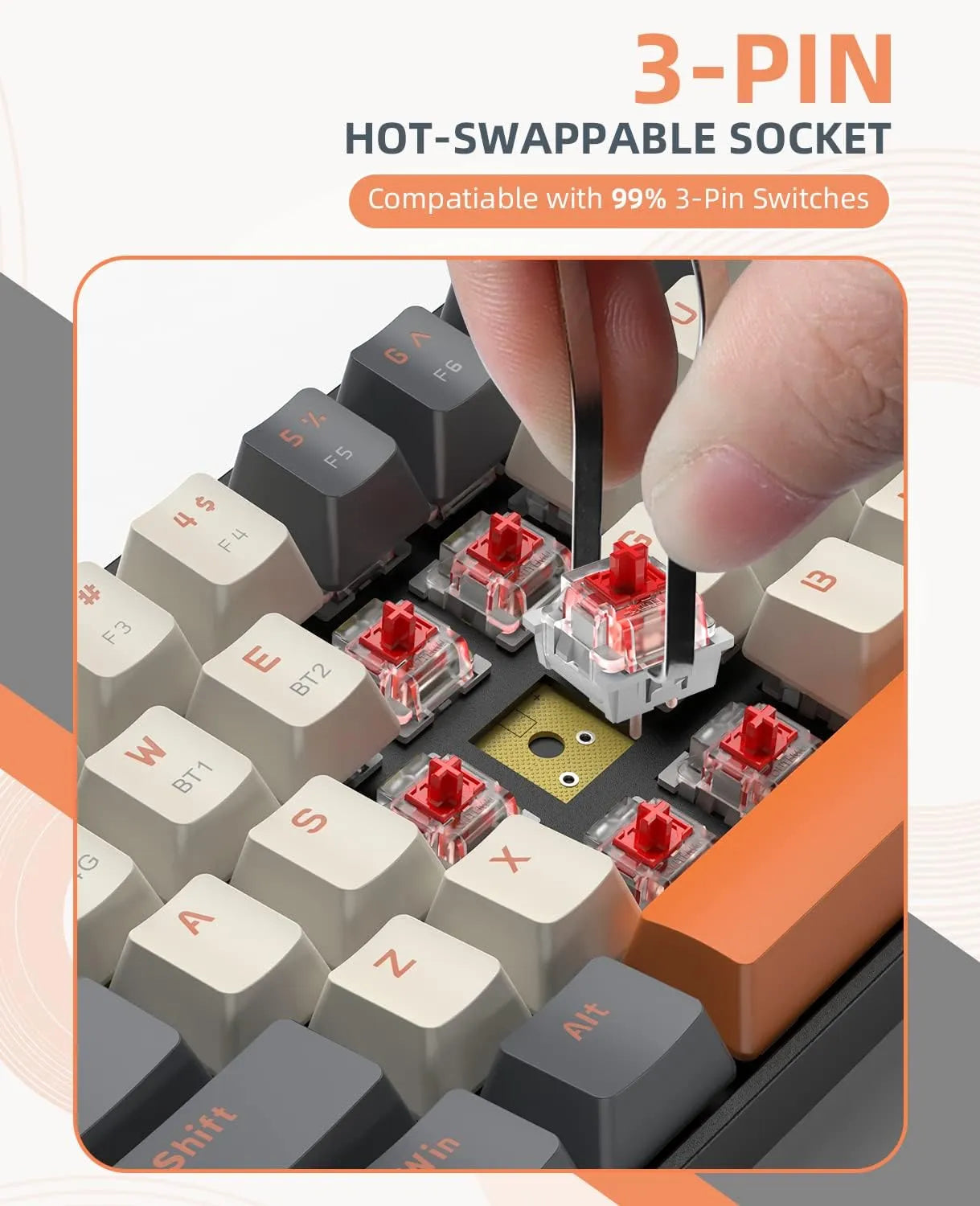 Compact Wireless Mechanical Keyboard - 68 Key Swappable